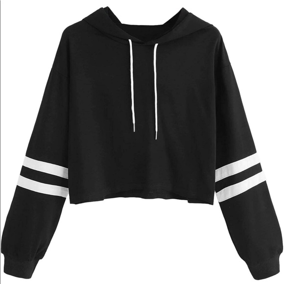 Women Color Block Long Sleeve Crop Top Hoodie Pullover - Picture 1 of 3